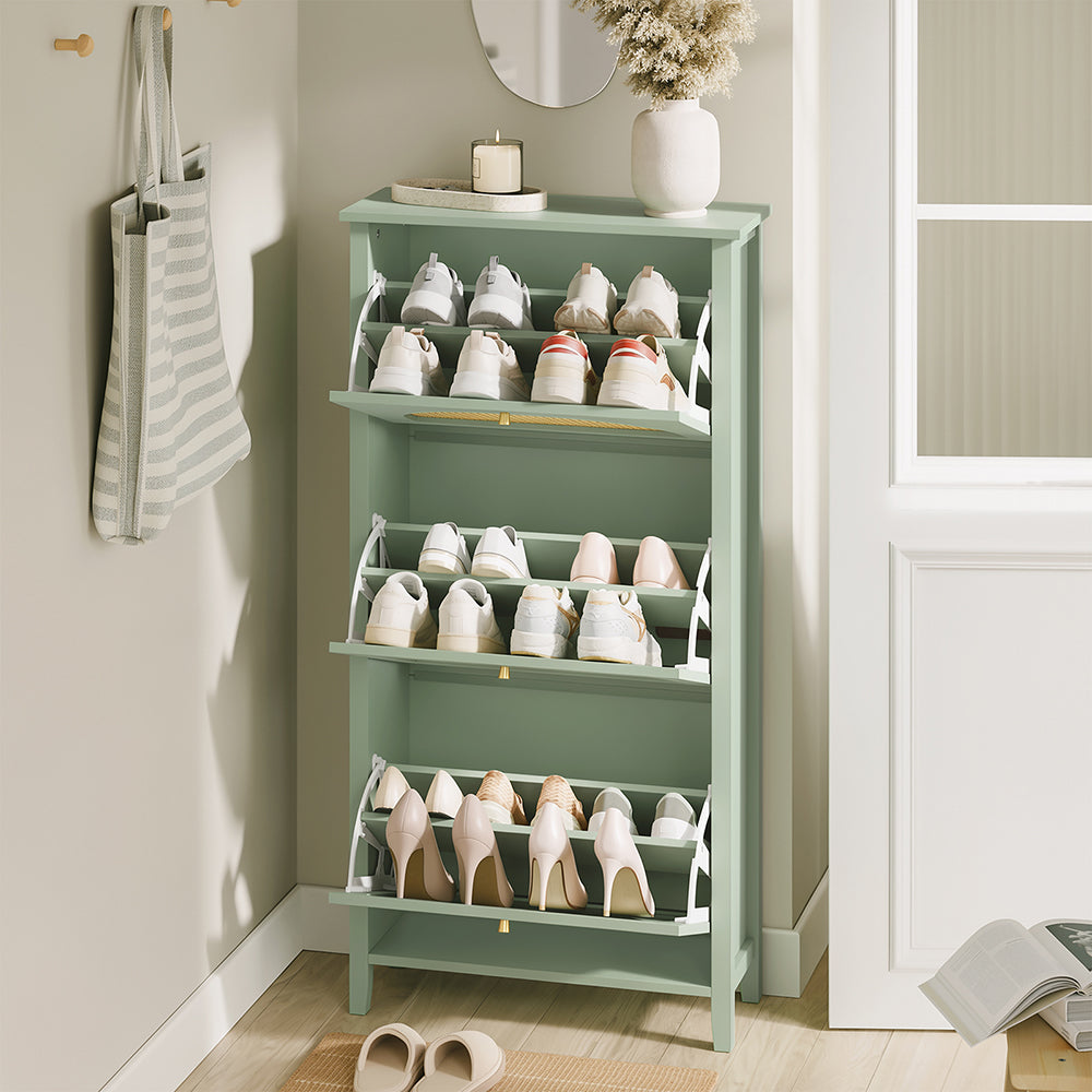 SoBuy FSR222-GR, Slim Shoe Cabinet with 3 Doors & Rattan Panels, Green, 62x25x121.5cm - view 4