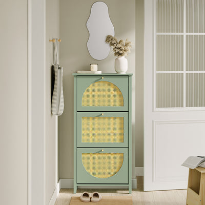 SoBuy FSR222-GR, Slim Shoe Cabinet with 3 Doors & Rattan Panels, Green, 62x25x121.5cm - view 6