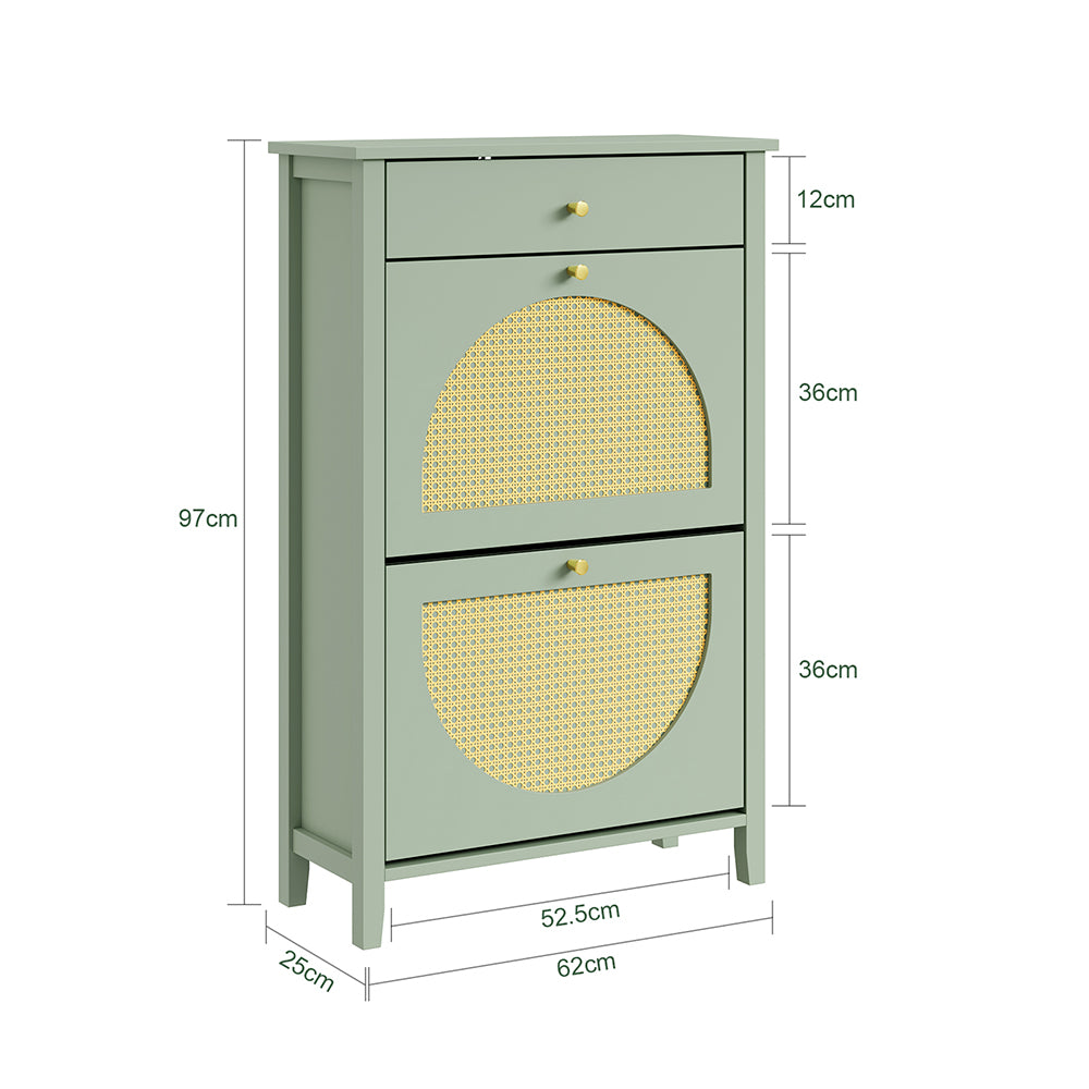 SoBuy FSR223-GR, Slim Shoe Cabinet with 2 Flip Drawers & Rattan Panels, Green, 62x25x97cm - view 3