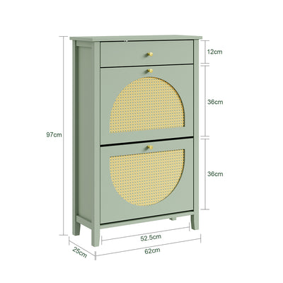 SoBuy FSR223-GR, Slim Shoe Cabinet with 2 Flip Drawers & Rattan Panels, Green, 62x25x97cm - view 3