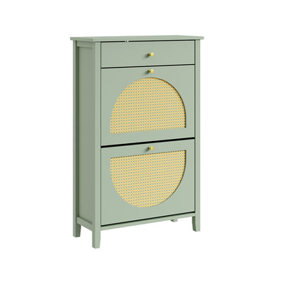 SoBuy FSR223-GR, Slim Shoe Cabinet with 2 Flip Drawers & Rattan Panels, Green, 62x25x97cm - view 1