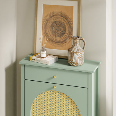 SoBuy FSR223-GR, Slim Shoe Cabinet with 2 Flip Drawers & Rattan Panels, Green, 62x25x97cm - view 8