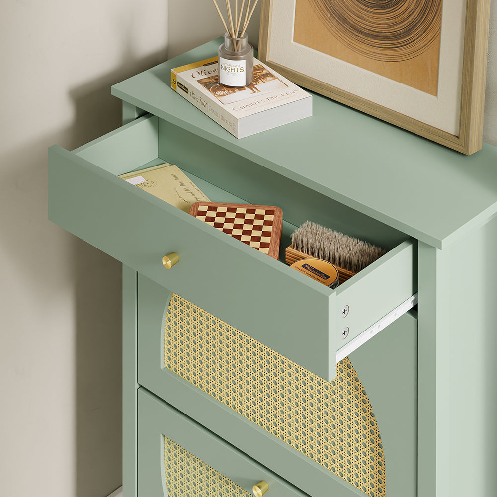 SoBuy FSR223-GR, Slim Shoe Cabinet with 2 Flip Drawers & Rattan Panels, Green, 62x25x97cm - view 9