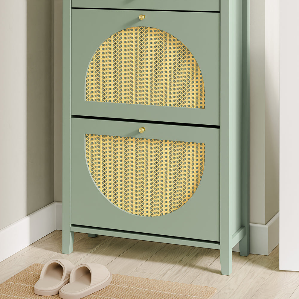 SoBuy FSR223-GR, Slim Shoe Cabinet with 2 Flip Drawers & Rattan Panels, Green, 62x25x97cm - view 11