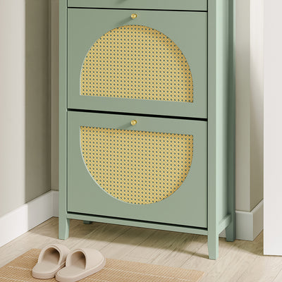 SoBuy FSR223-GR, Slim Shoe Cabinet with 2 Flip Drawers & Rattan Panels, Green, 62x25x97cm - view 11