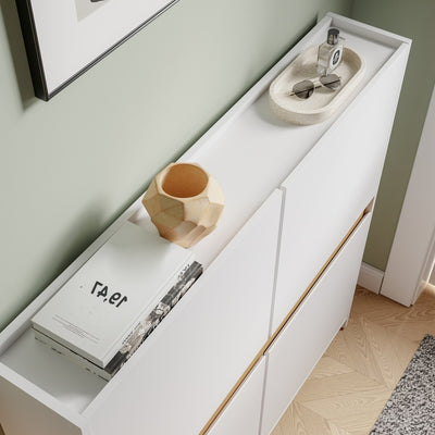 SoBuy FSR225-E-W, Slim Shoe Cabinet with 4 Flip-Down Doors & Open Top Shelf, White, 103x19x99.5cm - view 4