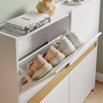 SoBuy FSR225-E-W, Slim Shoe Cabinet with 4 Flip-Down Doors & Open Top Shelf, White, 103x19x99.5cm - view 5