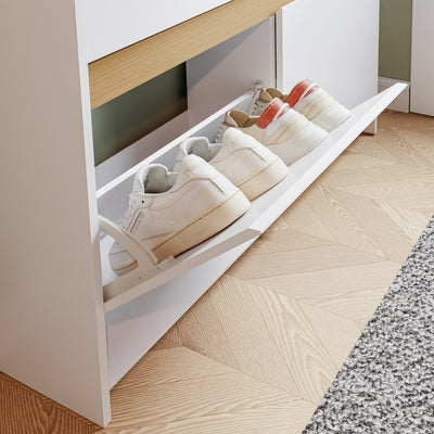 SoBuy FSR225-E-W, Slim Shoe Cabinet with 4 Flip-Down Doors & Open Top Shelf, White, 103x19x99.5cm - view 7