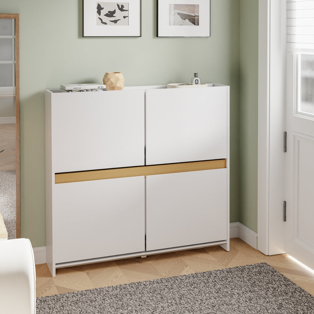 SoBuy FSR225-E-W, Slim Shoe Cabinet with 4 Flip-Down Doors & Open Top Shelf, White, 103x19x99.5cm - view 2