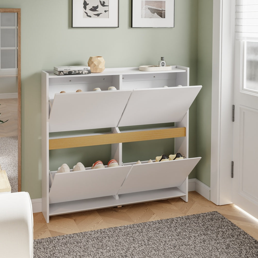 SoBuy FSR225-E-W, Slim Shoe Cabinet with 4 Flip-Down Doors & Open Top Shelf, White, 103x19x99.5cm - view 10