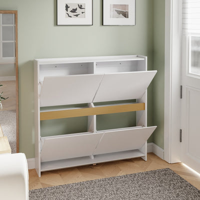 SoBuy FSR225-E-W, Slim Shoe Cabinet with 4 Flip-Down Doors & Open Top Shelf, White, 103x19x99.5cm - view 11