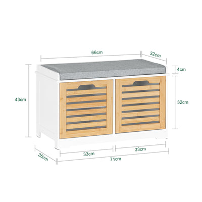 SoBuy FSR23-II-WN, Hallway Storage Bench Shoe Bench Shoe Cabinet with Seat Cushion and 2 Doors, White