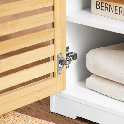 SoBuy FSR23-II-WN, Hallway Storage Bench Shoe Bench Shoe Cabinet with Seat Cushion and 2 Doors, White