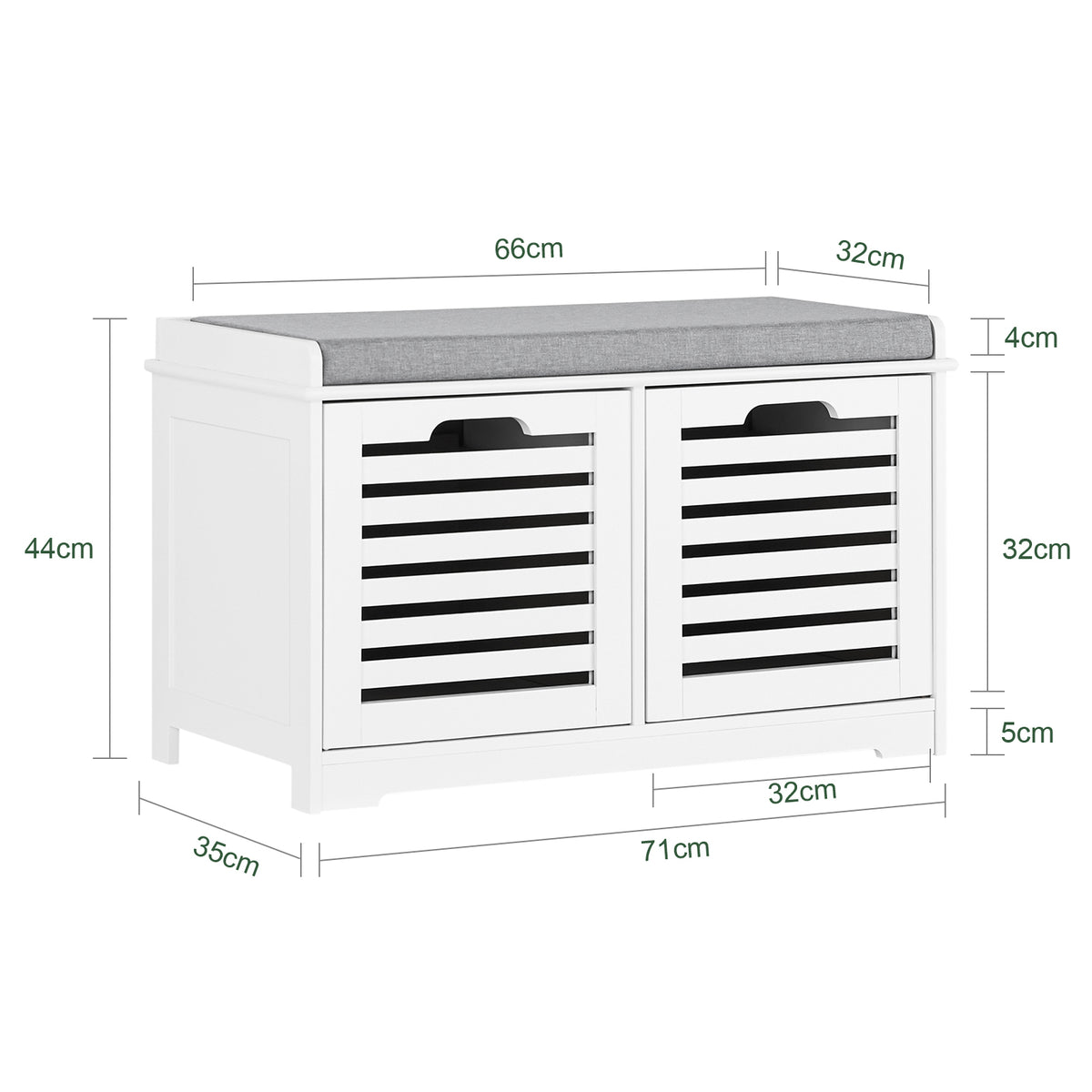 SoBuy FSR23-K-W, White Storage Bench with 2 Drawers & Removable Seat Cushion, Shoe Cabinet Shoe Bench, White