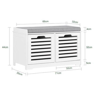 SoBuy FSR23-K-W, White Storage Bench with 2 Drawers & Removable Seat Cushion, Shoe Cabinet Shoe Bench, White