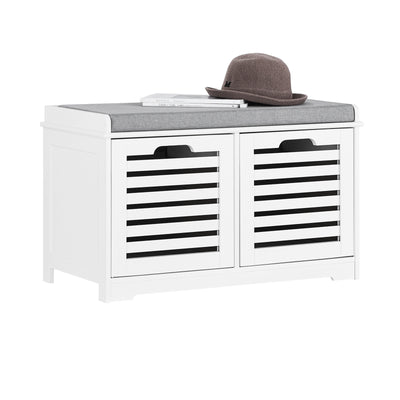 SoBuy FSR23-K-W, White Storage Bench with 2 Drawers & Removable Seat Cushion, Shoe Cabinet Shoe Bench, White