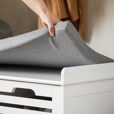 SoBuy FSR23-K-W, White Storage Bench with 2 Drawers & Removable Seat Cushion, Shoe Cabinet Shoe Bench, White