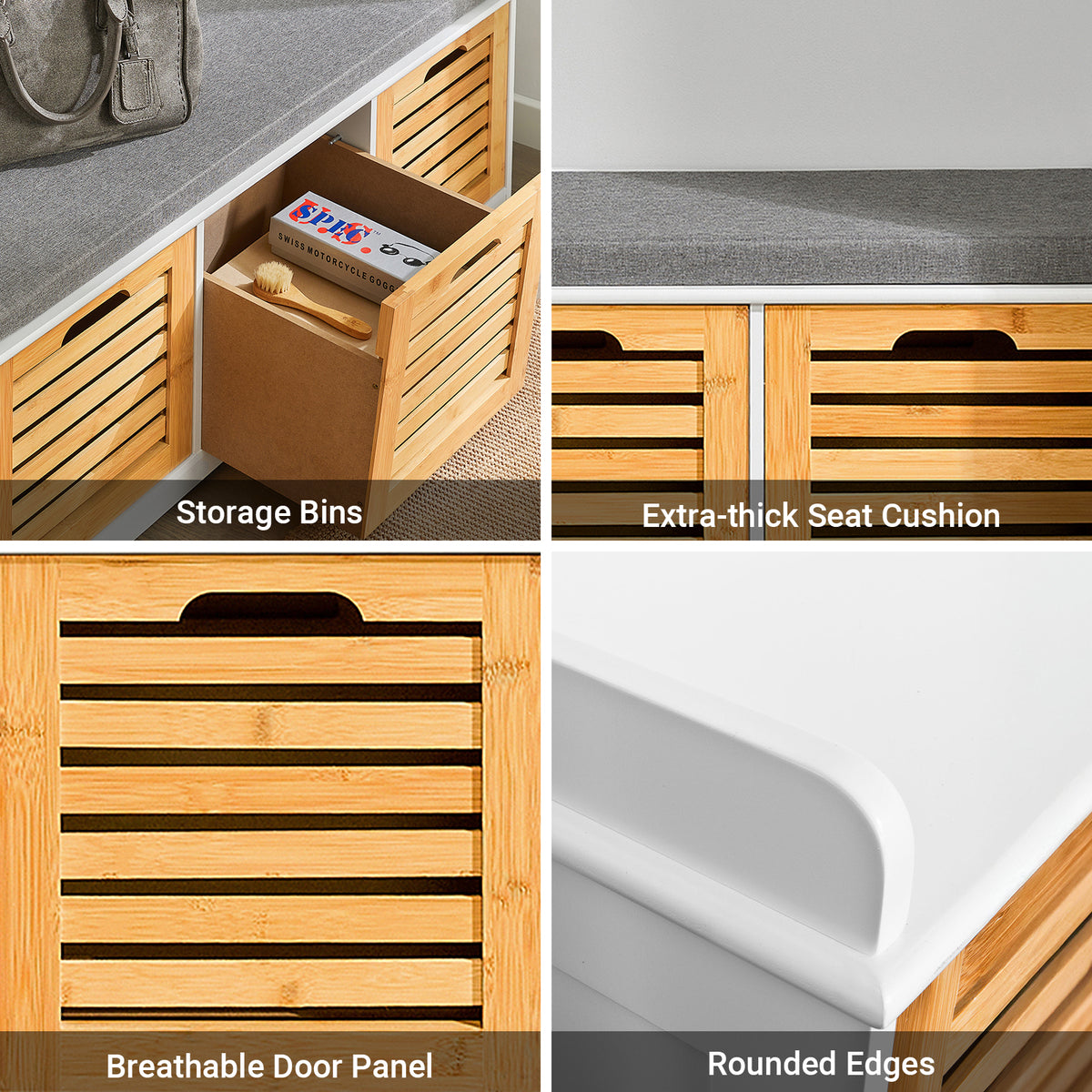 SoBuy FSR23-WN, Shoe Storage Bench Shoe Cabinet with Seat Cushion – 3 Drawers for Hallway Organiser, White and Natural, Wooden Storage Unit, 120kg Load