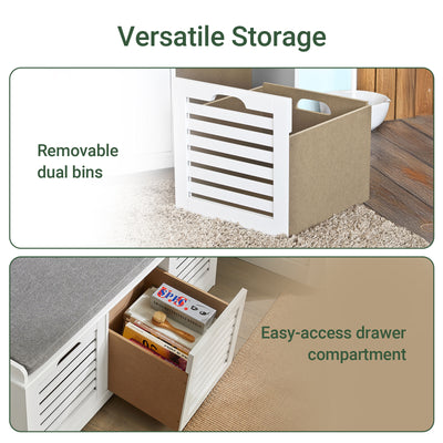 SoBuy FSR23-W, Shoe Storage Bench Shoe Cabinet with Seat Cushion – 3 Drawers for Hallway Organiser, White, Wooden Storage Unit, 120kg Load