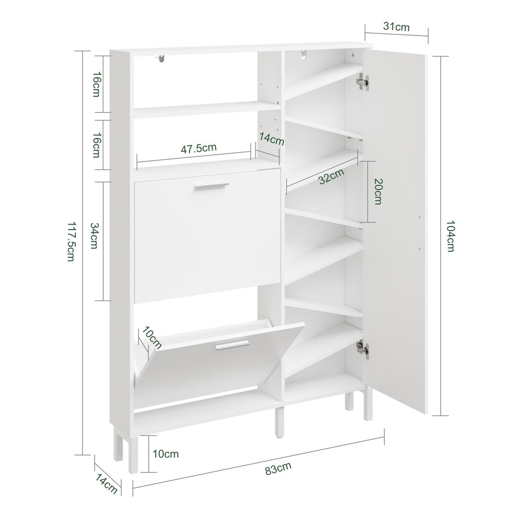 SoBuy FSR230-W, High Gloss Shoe Cabinet with Doors, Holds 10 Pairs, Narrow Hallway Storage, White, 83x14x117.5cm - view 3