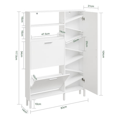 SoBuy FSR230-W, High Gloss Shoe Cabinet with Doors, Holds 10 Pairs, Narrow Hallway Storage, White, 83x14x117.5cm - view 3