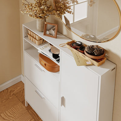 SoBuy FSR230-W, High Gloss Shoe Cabinet with Doors, Holds 10 Pairs, Narrow Hallway Storage, White, 83x14x117.5cm - view 4