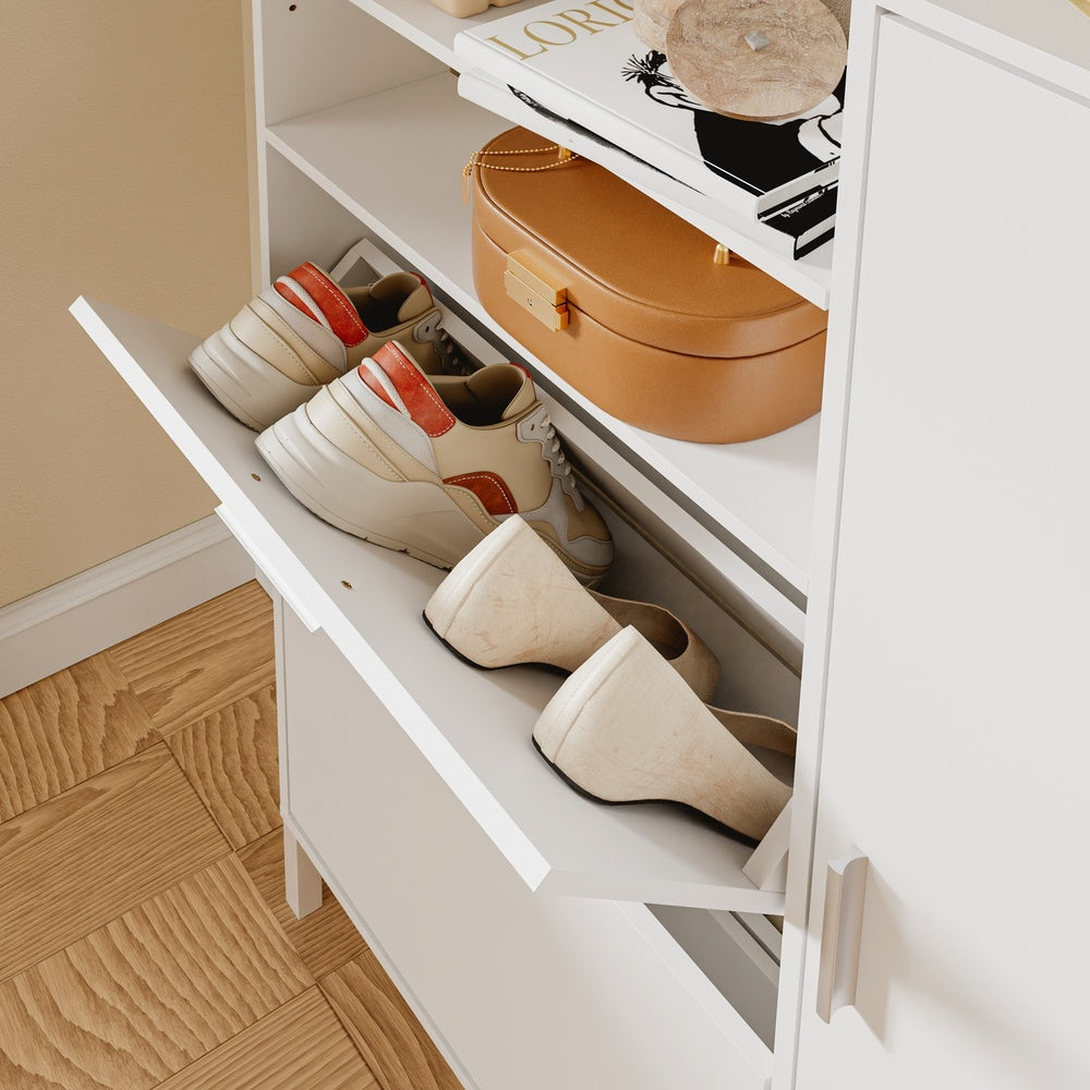 SoBuy FSR230-W, High Gloss Shoe Cabinet with Doors, Holds 10 Pairs, Narrow Hallway Storage, White, 83x14x117.5cm - view 6