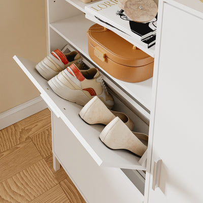 SoBuy FSR230-W, High Gloss Shoe Cabinet with Doors, Holds 10 Pairs, Narrow Hallway Storage, White, 83x14x117.5cm - view 6