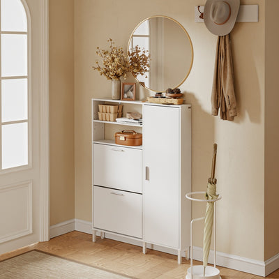 SoBuy FSR230-W, High Gloss Shoe Cabinet with Doors, Holds 10 Pairs, Narrow Hallway Storage, White, 83x14x117.5cm - view 2