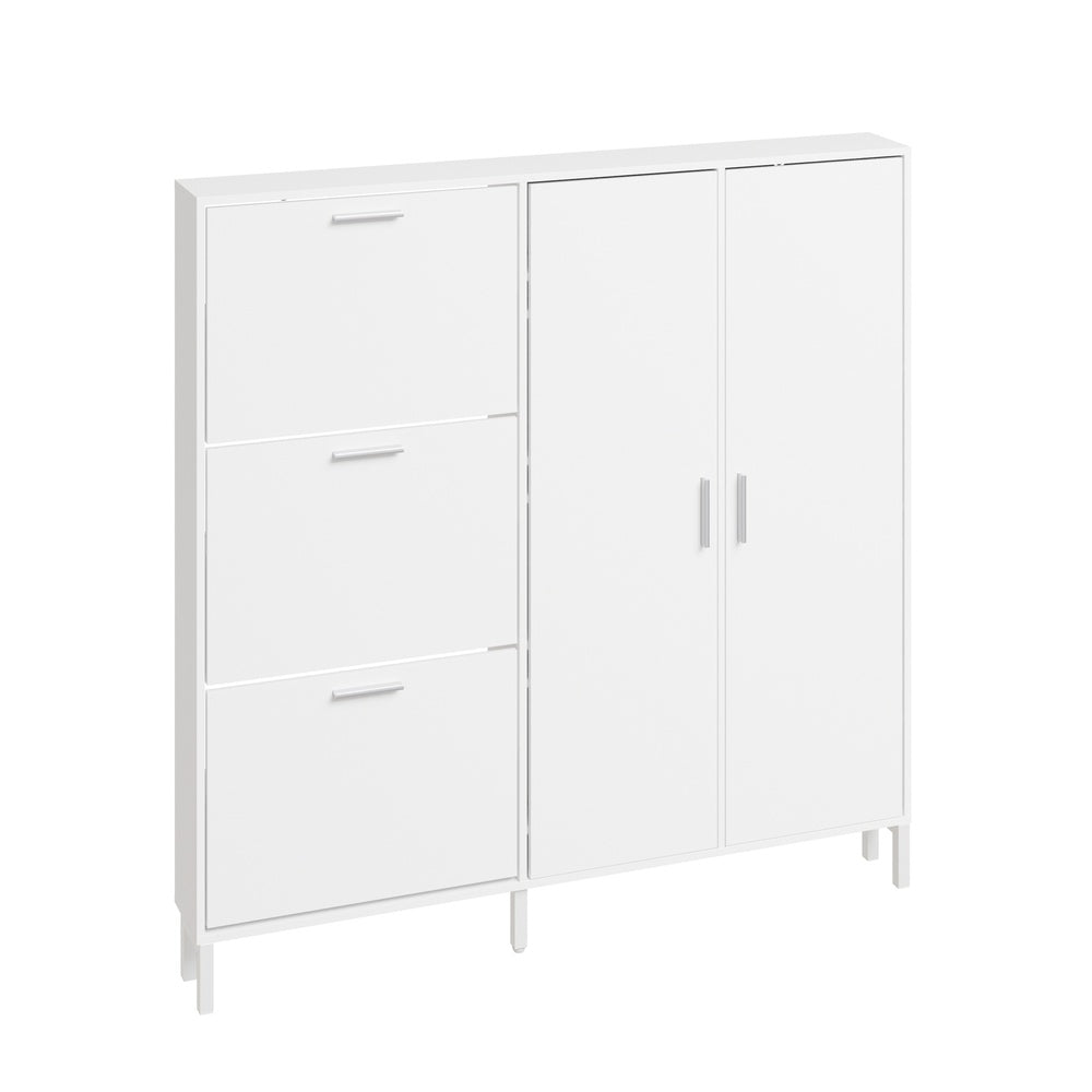 SoBuy FSR231-W, Slim Tall Shoe Cabinet with 2 Doors, 3 Flip Drawers & 10 Shelves, White, 115.5x14.5x117cm - view 1