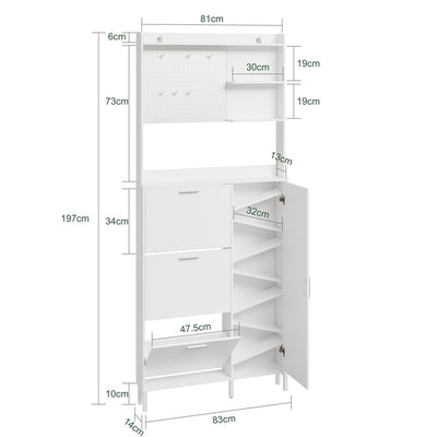SoBuy FSR232-W, Tall Narrow Shoe Cabinet with 3 Flip Drawers, 8 Shelves & 6 Hooks, White, 83x14x197cm - view 3