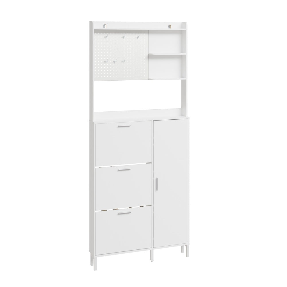 SoBuy FSR232-W, Tall Narrow Shoe Cabinet with 3 Flip Drawers, 8 Shelves & 6 Hooks, White, 83x14x197cm - view 1