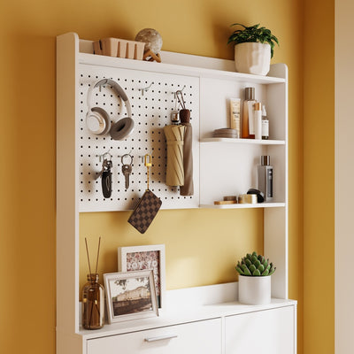 SoBuy FSR232-W, Tall Narrow Shoe Cabinet with 3 Flip Drawers, 8 Shelves & 6 Hooks, White, 83x14x197cm - view 6