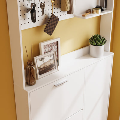 SoBuy FSR232-W, Tall Narrow Shoe Cabinet with 3 Flip Drawers, 8 Shelves & 6 Hooks, White, 83x14x197cm - view 9