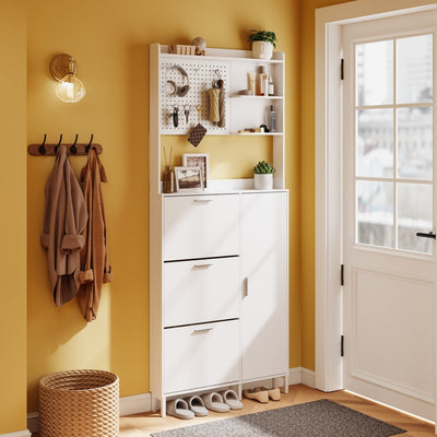 SoBuy FSR232-W, Tall Narrow Shoe Cabinet with 3 Flip Drawers, 8 Shelves & 6 Hooks, White, 83x14x197cm - view 2