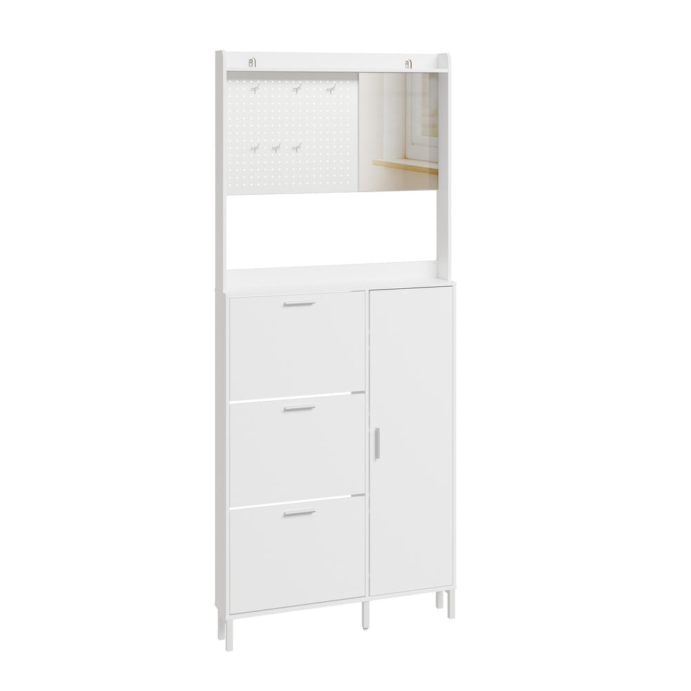 SoBuy FSR233-W, Slim Shoe Cabinet with Mirror, Hooks & 3 Flip Drawers, Narrow Hallway Storage, White, 83x14x197cm - view 1
