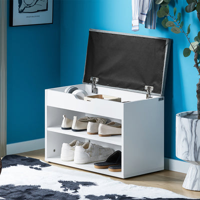 SoBuy FSR25-HG, Shoe Storage Bench Shoe Rack with Seat - Padded Folding Cushion, Hallway Storage Unit with 2 Tiers, Grey, 60x30x48cm, Max Load 150kg