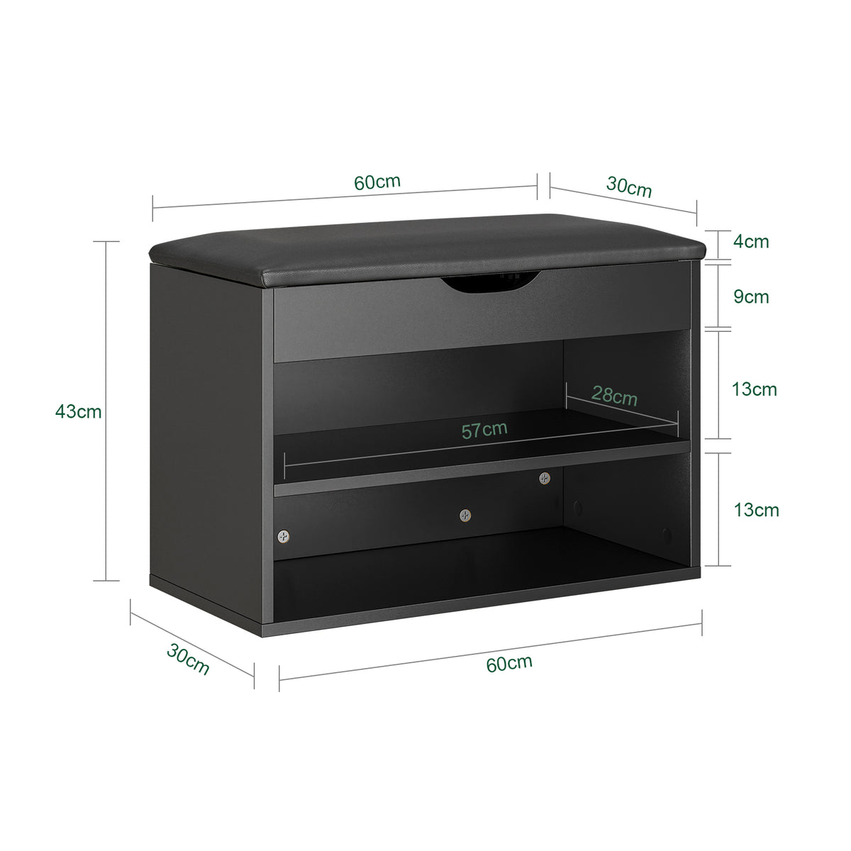 Pre-sale SoBuy FSR25-SCH, Shoe Storage Bench with Padded Seat, Narrow Shoe Rack Organiser for Hallway, Entryway Bench with 2 Tiers & Hidden Storage, Compact Wooden Furniture, 60x30x48cm, Black