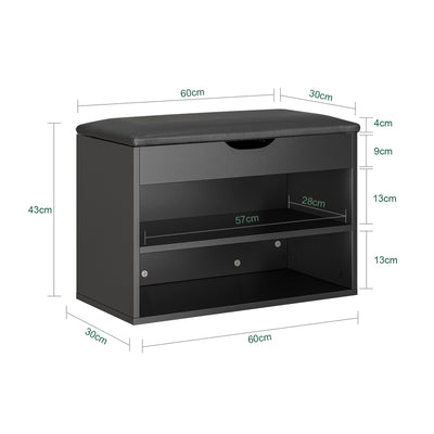 Pre-sale SoBuy FSR25-SCH, Shoe Storage Bench with Padded Seat, Narrow Shoe Rack Organiser for Hallway, Entryway Bench with 2 Tiers & Hidden Storage, Compact Wooden Furniture, 60x30x48cm, Black