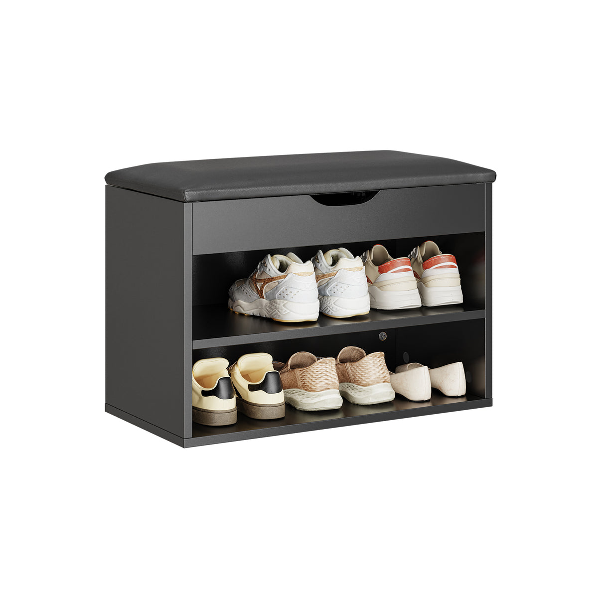 SoBuy FSR25-SCH, Shoe Storage Bench with Padded Seat, Narrow Shoe Rack Organiser for Hallway, Entryway Bench with 2 Tiers & Hidden Storage, Compact Wooden Furniture, 60x30x48cm, Black