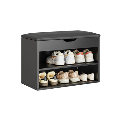 Pre-sale SoBuy FSR25-SCH, Shoe Storage Bench with Padded Seat, Narrow Shoe Rack Organiser for Hallway, Entryway Bench with 2 Tiers & Hidden Storage, Compact Wooden Furniture, 60x30x48cm, Black