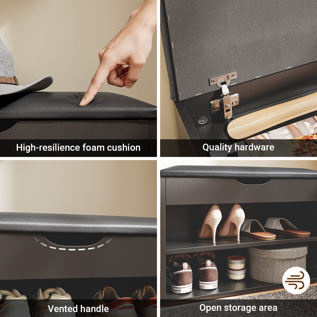 Pre-sale SoBuy FSR25-SCH, Shoe Storage Bench with Padded Seat, Narrow Shoe Rack Organiser for Hallway, Entryway Bench with 2 Tiers & Hidden Storage, Compact Wooden Furniture, 60x30x48cm, Black