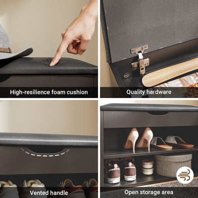 Pre-sale SoBuy FSR25-SCH, Shoe Storage Bench with Padded Seat, Narrow Shoe Rack Organiser for Hallway, Entryway Bench with 2 Tiers & Hidden Storage, Compact Wooden Furniture, 60x30x48cm, Black