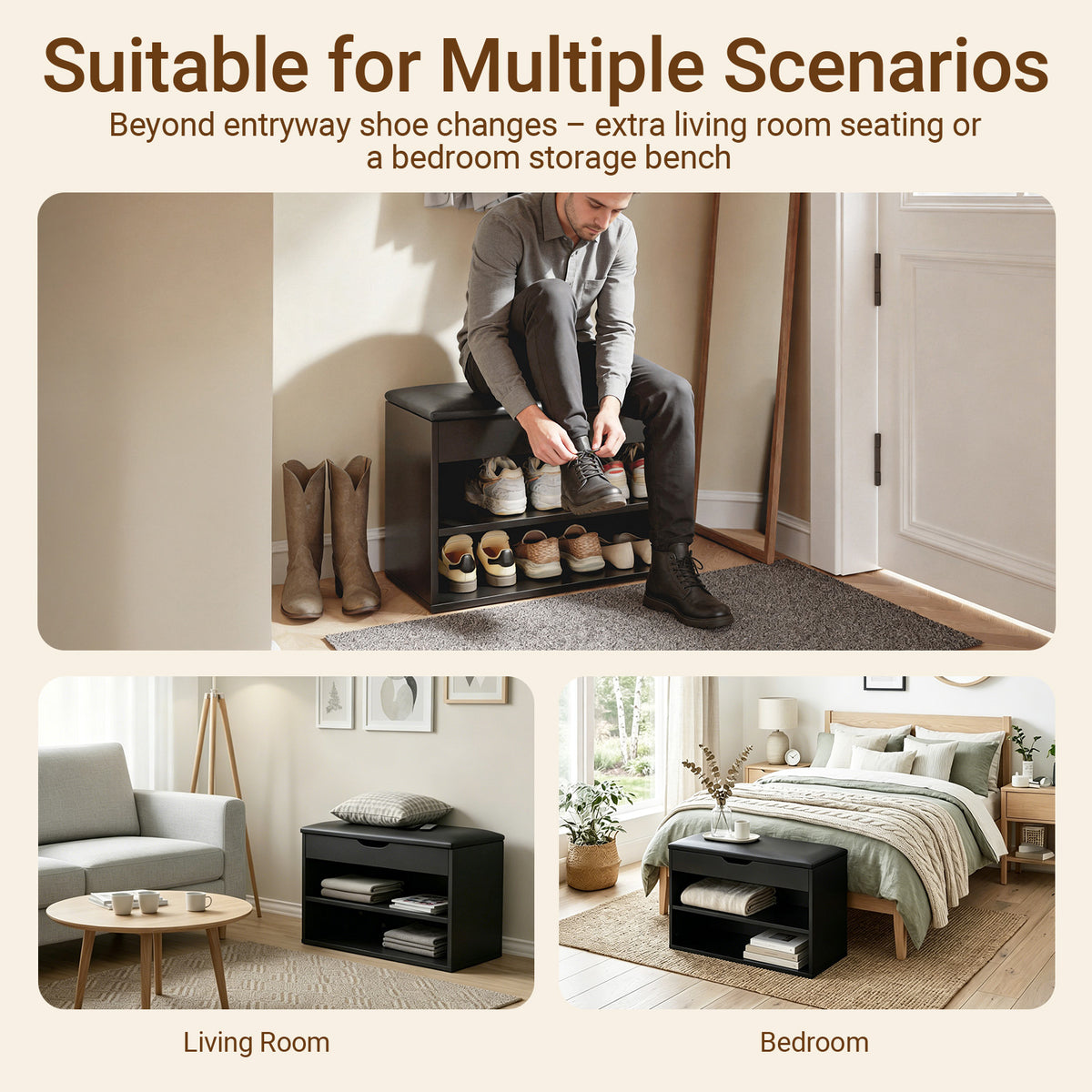 Pre-sale SoBuy FSR25-SCH, Shoe Storage Bench with Padded Seat, Narrow Shoe Rack Organiser for Hallway, Entryway Bench with 2 Tiers & Hidden Storage, Compact Wooden Furniture, 60x30x48cm, Black