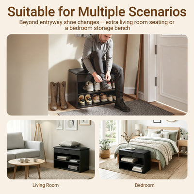 Pre-sale SoBuy FSR25-SCH, Shoe Storage Bench with Padded Seat, Narrow Shoe Rack Organiser for Hallway, Entryway Bench with 2 Tiers & Hidden Storage, Compact Wooden Furniture, 60x30x48cm, Black