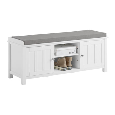 SoBuy FSR35-W, Storage Bench with 2 Doors & Removable Seat Cushion, Shoe Cabinet Shoe Bench, White