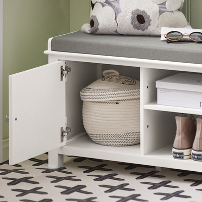 SoBuy FSR35-W, Storage Bench with 2 Doors & Removable Seat Cushion, Shoe Cabinet Shoe Bench, White
