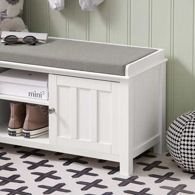 SoBuy FSR35-W, Storage Bench with 2 Doors & Removable Seat Cushion, Shoe Cabinet Shoe Bench, White