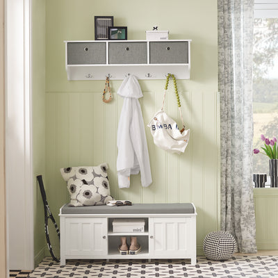 SoBuy FSR35-W, Storage Bench with 2 Doors & Removable Seat Cushion, Shoe Cabinet Shoe Bench, White