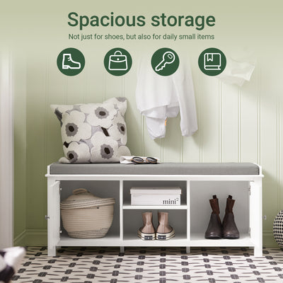 SoBuy FSR35-W, Storage Bench with 2 Doors & Removable Seat Cushion, Shoe Cabinet Shoe Bench, White
